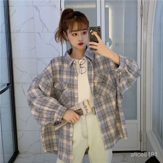 BINGTANG 品質精選 外搭襯衫 襯衣 長袖上衣 春秋新款小清新格子襯衫女學生韓版寬鬆百搭慵懶風長袖襯衣外套潮
