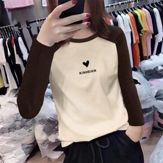 🔥超殺價🔥 長袖上衣 長袖t恤 女裝純棉正肩長袖t恤女學生韓版寬松薄款內搭早秋季上衣女新款打底衫