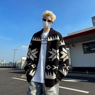 個性百搭潮流翻領針織衫外套男 秋冬季 新款 美式 時尚 小眾 寬鬆 休閒 高階感 開衫毛衣（YMY138）【壹號站】