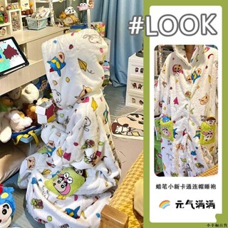 【桃園新品】網紅加厚珊瑚絨ins卡通睡衣女冬季保暖法蘭絨蠟筆小新家居服睡袍 睡袍 居家服 保暖睡衣