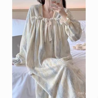 珊瑚絨睡袍女冬季加厚長袖甜美公主睡裙法蘭絨加絨家居服女士睡衣
