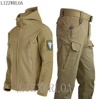 "LIZZWRLOA"[上衣]情侶裝|戶外鯊魚皮軟殼衝鋒衣套裝男春秋冬季軍迷防風透氣加絨登山服外套|休閒外套 SXO4