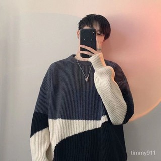 【韓國男裝】慵懶風 毛衣男 港風男裝 寬鬆長袖上衣 情侶毛衣 針織衫 潮流 個性 圓領毛衣 大學t 學院風上衣 外套