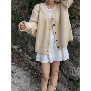 Codibook｜韓國 frenchaube 簡約無領落肩長版針織開襟外套［預購］針織外套 女裝