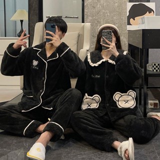 新店優惠 情侶睡衣 家居服套裝 加絨加厚 秋冬 珊瑚絨情侶睡衣女冬季2023年新款加厚高階感男士家居服可外穿套裝