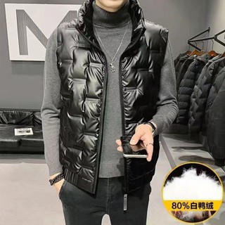 Meet.You.羽絨服馬甲男秋冬潮牌高階立領時尚亮麵鴨絨保暖上衣坎肩背心外套