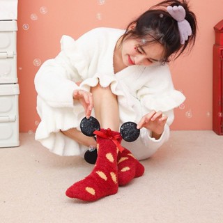 新店優惠 加絨加厚 保暖居家 地闆襪 可愛 珊瑚絨襪子女秋冬季加厚加絨保暖家居睡眠可愛立體毛絨聖誕地闆襪
