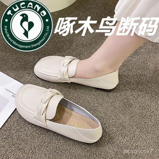 女鞋秋季 百搭 啄木鳥真皮單鞋 女春秋新款正品牛津軟底孕𡠹平底一腳蹬女鞋 豆豆鞋  9XP3