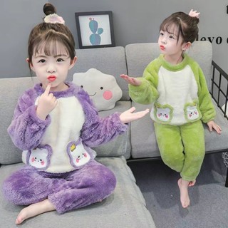 Hi❤baby兒童珊瑚絨睡衣秋冬款女童套頭保暖洋氣家居服女孩法蘭絨睡衣套裝