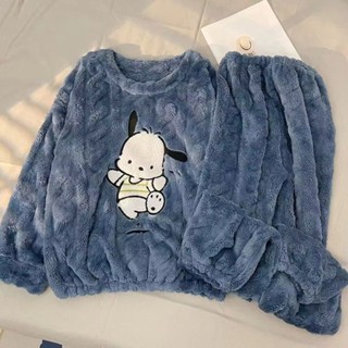暖冬必備🔥珊瑚絨睡衣女秋冬新款可愛加絨家居服雙面加厚保暖可外穿兩件套裝 保暖 可愛睡衣