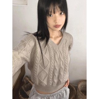 Codibook｜韓國 wonderwonder 麻花編織V領長版針織上衣［預購］針織衫 毛衣 女裝