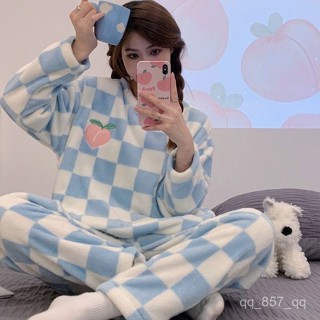 臺灣出貨 卡通睡衣 秋冬睡衣 女士珊瑚絨保暖睡衣 睡衣女 長袖法蘭絨家居服套裝 女生睡衣 可愛睡衣 長袖長褲可外穿居家服