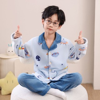 兒童睡衣🔥秋季可愛寶寶法蘭絨睡衣中大童超萌家居服兩件套兒童珊瑚絨套裝