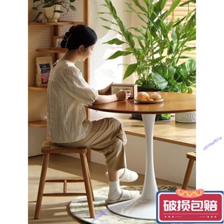 【紅磡】日式奶油風茶几 櫻桃木色茶几 原木餐桌椅組合 家用陽臺小茶几 洽談桌 圓形實木桌 休閒咖啡茶幾 簡約奶茶桌