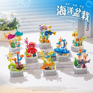 相容樂高海洋動物積木玩具積木花拚裝益智桌麵擺件兒童節日禮物