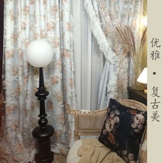 臺灣出貨奶油色蕾絲碎花紗簾法式窗戶田園窗簾風半簾打孔短簾飄窗隔斷門簾