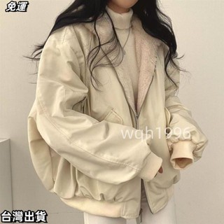 棒球外套 棒球夾克 2022冬季新款兩面穿棉服飛行員夾克寬松連帽刷毛加厚外套女棉衣女