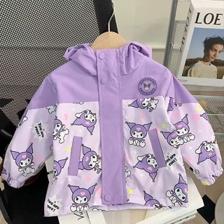 熱賣💕兒童風衣外套2024新款童裝庫洛米衣服女童秋裝春秋連帽風衣外套女生寬鬆長袖外套運動衝鋒衣女