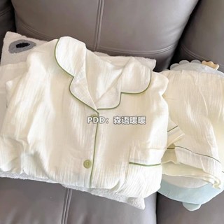 糖果屋~韓版嬰兒棉感ins紗布睡衣女簡約開衫學生甜美夏季短袖短褲家居服套裝居家服