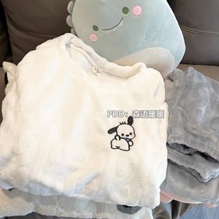 糖果屋~韓版卡通ins圓領珊瑚絨睡衣女秋冬加絨加厚可愛帕恰狗學生家居服套裝居家服