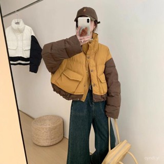 羽絨外套 撞色短版羽絨服女冬季2024年新款小個子麵包服學生加厚白鴨絨外套 防寒 保暖羽絨服 白鴨絨外套女生1122 U
