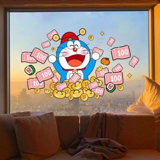 春節裝飾 春節玻璃貼 新年靜電貼UV蛇年春節櫥窗玻璃窗花過年窗花貼紙哆啦A夢元寶春節靜電貼 玻璃窗貼門貼 春節貼紙