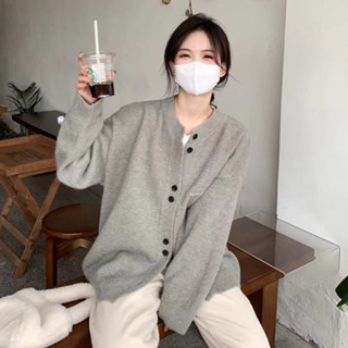 「小隻女」氣質外套 毛衣外套 灰色毛衣 寬鬆慵懶 針織衫外套 日係毛衣 學院風 軟糯毛衣 開衫 雙扣上衣 外搭上衣