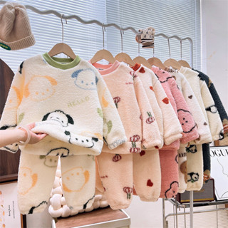 mori🎀mori兒童珊瑚絨睡衣套裝中大童秋冬加絨加厚保暖衣男女童法蘭絨家居服