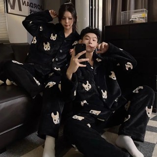 Lam 睡衣 睡衣套裝白鹿同款珊瑚絨情侶睡衣秋冬季加絨加厚男女款法蘭絨網紅風家居服