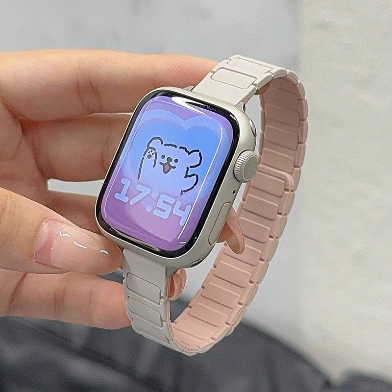 適用Apple watch S11/10/9 ultra錶帶 細款 三株磁吸硅膠SE蘋果手錶S8765432