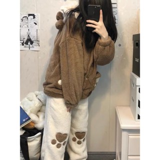 Lam 睡衣 睡袍 卡通睡袍ins珊瑚絨睡衣女可愛小熊網紅新款冬季加厚法蘭絨少女家居服套裝