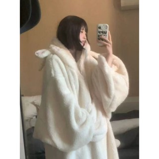 蝸居生活館🔆珊瑚絨睡衣 套裝 2024冬季純色小羊連帽睡袍珊瑚絨女超仙軟萌睡衣加絨加厚保暖睡裙 睡袍 居家服
