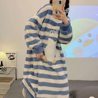 Lam 睡衣 睡裙 珊瑚絨睡裙 秋冬季睡裙 卡通睡裙 加絨加厚睡裙 寬松睡裙 國中生睡裙 保暖 套頭睡裙 居家服 可外穿