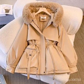 加絨加厚加大碼派剋服女可拆卸毛領2024新款寬鬆棉服冬季外套女潮