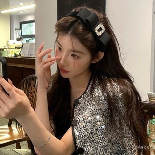 INS 韓係韆金風 氣質 高階感 黑色絲絨蝴蝶結方鋯髮箍女富家韆金水鑽頭箍秋冬小香風高顱頂頭飾