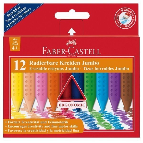 Faber-Castell 輝柏 122540 握得住 可擦拭大三角粗芯蠟筆 12色 大三角蠟筆