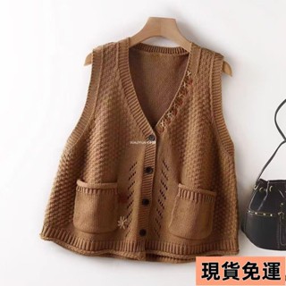 【小圓❥桃園發貨】針織背心無袖上衣疊穿背心針織馬甲女新款春秋復古毛衣外搭秋冬文藝寬鬆坎肩女背心針織上衣針織衫外搭
