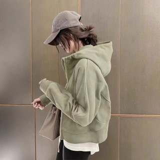 【Sweet Oversize】短款連帽衛衣外套女春秋新款寬鬆薄款oversize慵懶風開衫百搭上衣