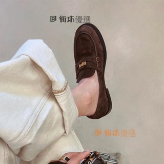 珍瑪莉鞋 厚底 鞋 厚底福樂鞋 羊皮版~真皮麂皮圓頭小金幣低跟復古樂福鞋女一腳蹬懶人小皮鞋子
