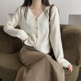 IS KR ins ✨韓國 米蘭 鬆弛感 東大門V領長袖開衫新款女2024年秋冬季毛衣上衣溫柔小外套針織打底寬鬆