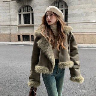 觀霧韓係小香風皮毛一體麂皮絨外套女秋冬高階感加厚小個子機車服上衣 卡其外套 秋冬外套 毛呢外套 小香風外套 毛毛外套 2