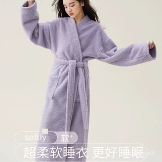 2025新款🌈秋冬新款加厚米粒珊瑚絨浴袍柔軟男女加長款情侶保暖睡袍不易掉毛 2XKI