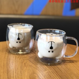 新竹免運♕250ml 韓國ins博主同款可愛小熊雙層耐熱玻璃杯 咖啡杯 拿鐵牛奶杯 小熊杯 馬克杯 杯子 麥片杯