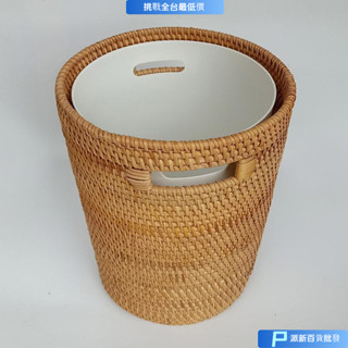 編織垃圾桶 木質垃圾桶 家用垃圾桶 廚房垃圾桶 廁所垃圾桶 手工藤編家庭桌麵垃圾筒圓形無蓋收納筒廢紙簍民宿田園輕奢垃圾桶