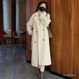 雙麵2024大衣加厚毛呢秋冬新款長版寬鬆中長版爆款外套 韓版 毛呢西裝外套 風衣外套1223 AKO8