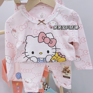 小小喬❤️小文熊新年款兒童家居服女寶純棉無骨a類內衣秋衣秋褲襯衣套裝
