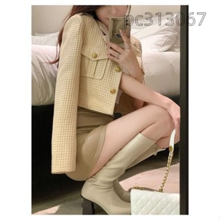 臺灣免運出貨★韓版長袖小香風短版外套+緊身包臀半身裙兩件套裝