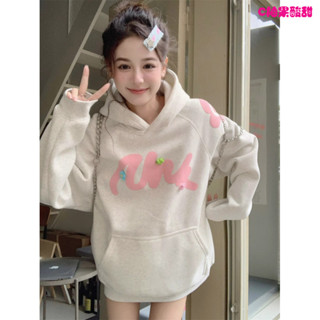 大學t連帽衛衣🎀連帽長袖衛衣女秋季韓版2024中長款奶係立體小花寬鬆套頭上衣