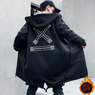 【現+免運】休閒風衣外套 中長款 男生外套 大衣 防風外套 風衣男中長款韓版潮流帥氣秋冬季休閒寬鬆學生加絨衣服男外套