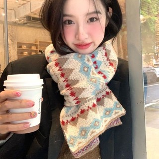 ✨桃園出貨☜限時特惠✨韓系ins風費爾島風復古提花針織圍巾冬季高階感加厚保暖毛線圍脖